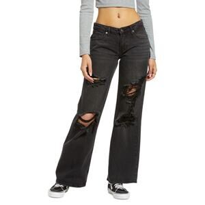 BP Women's Black Distressed Torn Low Rise Wide Leg Jeans “Size 26” (B35)